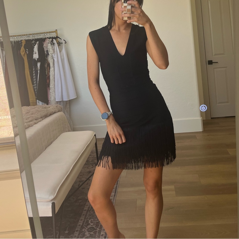 VENUS Black Fringe Mini Dress